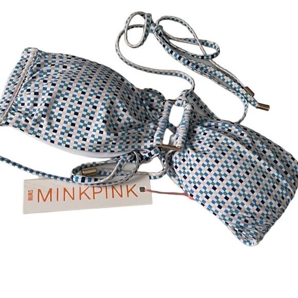 Minkpink Zephyr Blue Multi Bandeau Halter Bikini  Size Large NWT - Picture 3 of 10